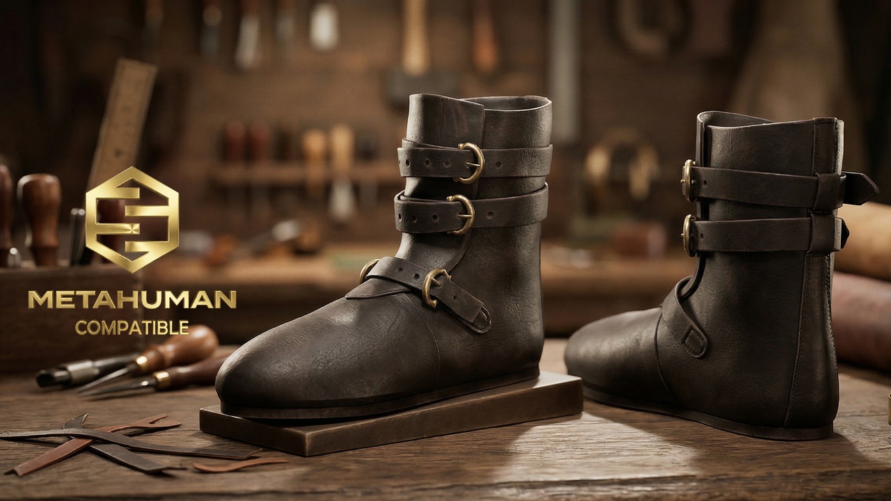 Media 1 for listing Dark Medieval Buckle Strap Ankle Boots with Minimal Artisan Utility Silhouette