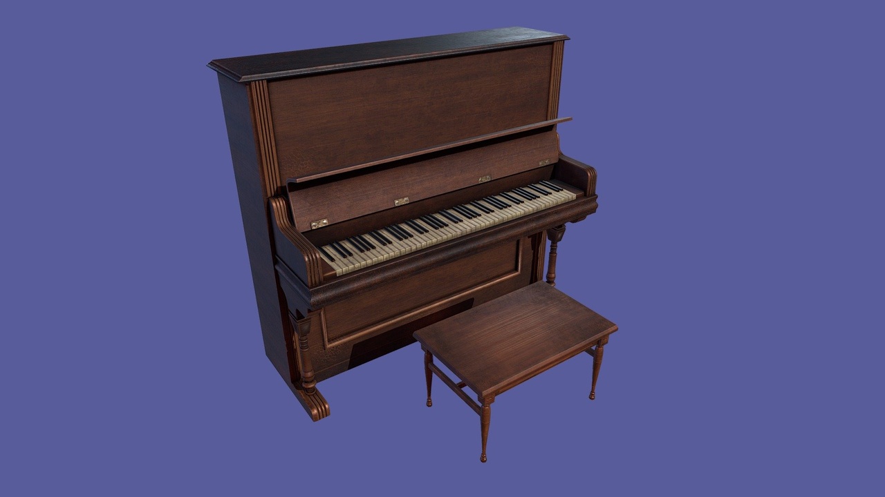 Media 1 for listing Old victorian wooden upright piano low poly
