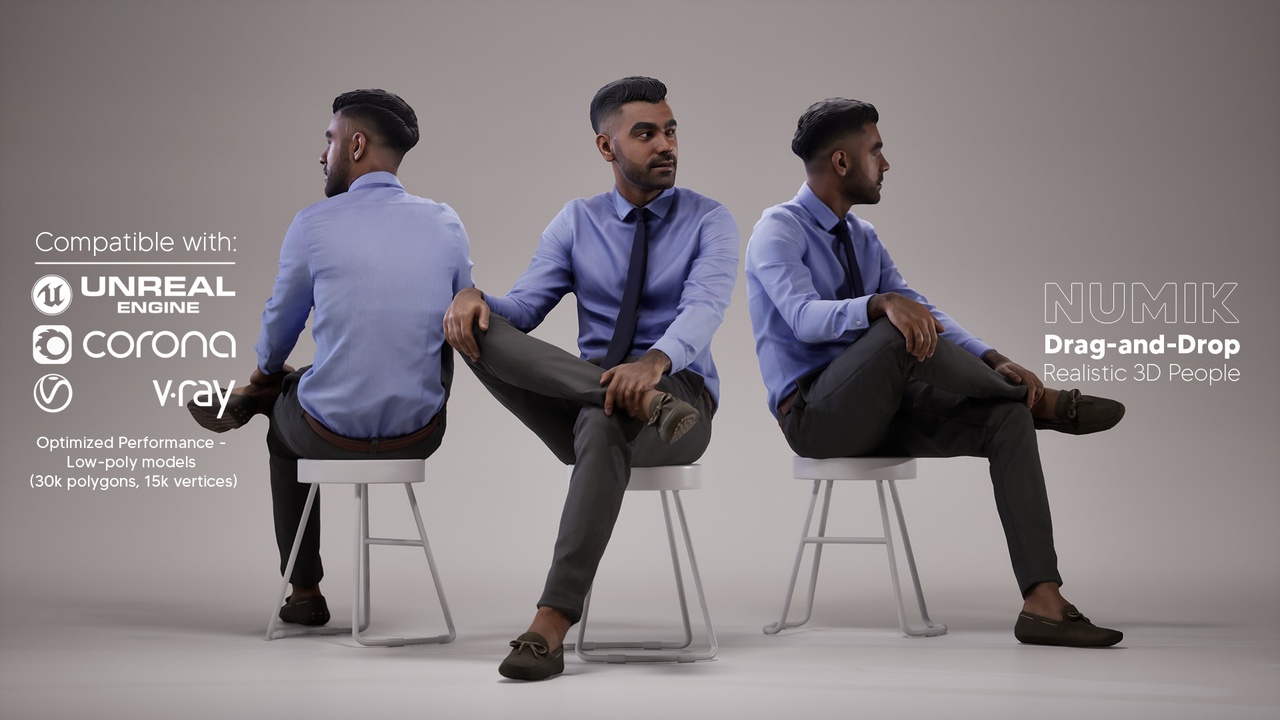Media 1 for listing Inder 1229 3D People Asian Man Sitting Business