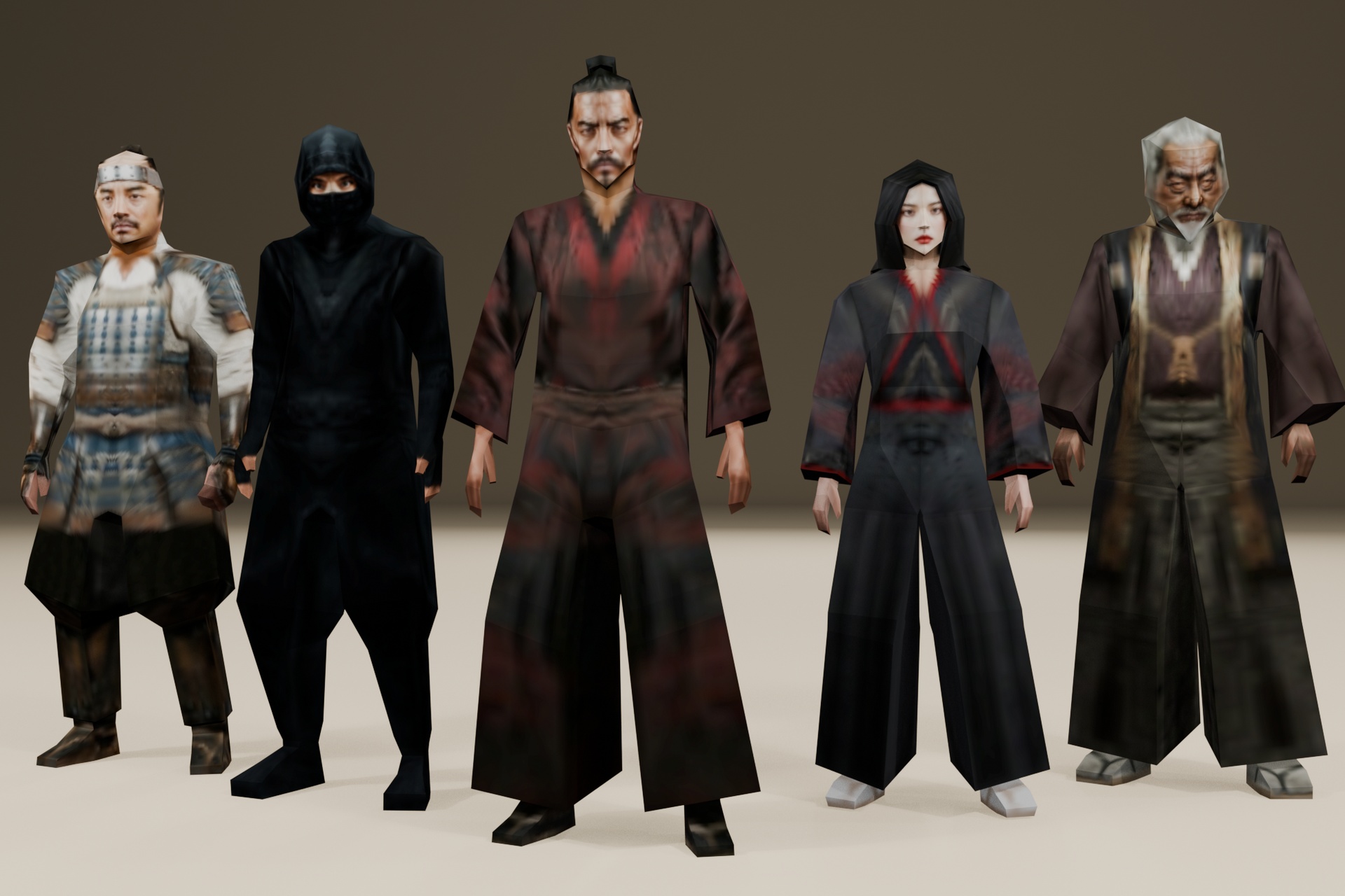 Media 1 for listing Low Poly Samurai Starter Pack - 5 Feudal Japan Characters