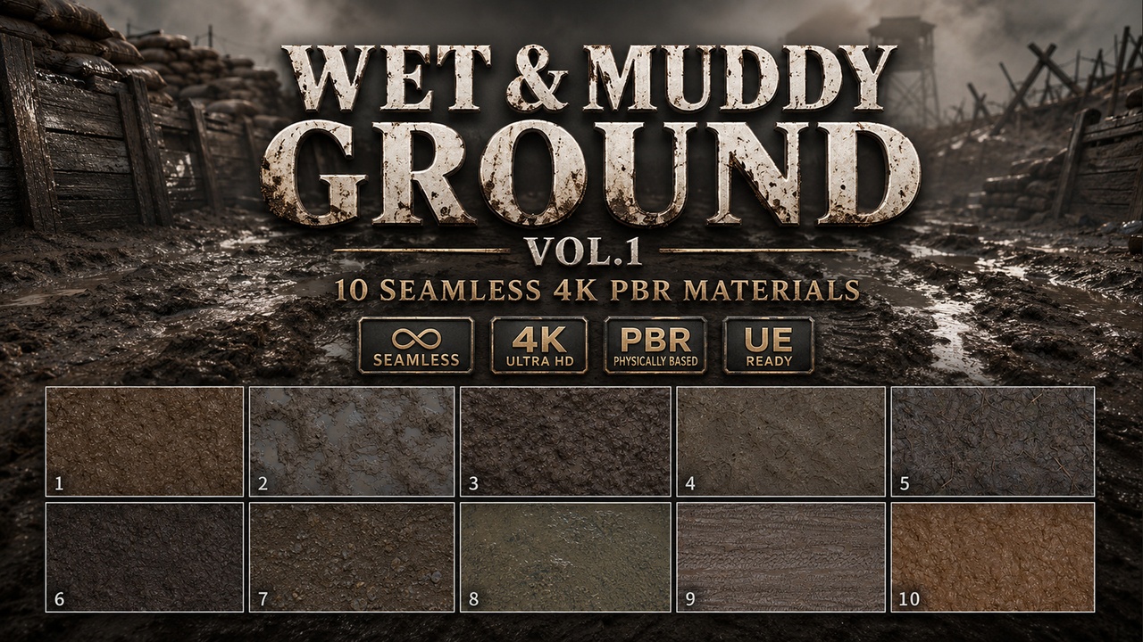 Media 1 for listing Wet & Muddy Ground Swamp Battlefield Materials - 10 Seamless 4K PBR Textures