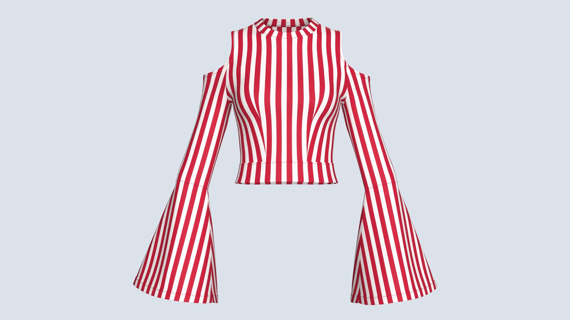 Media 1 for listing Girls Cold Shoulder Bell - Sleeve Striped Crop Top | High Poly