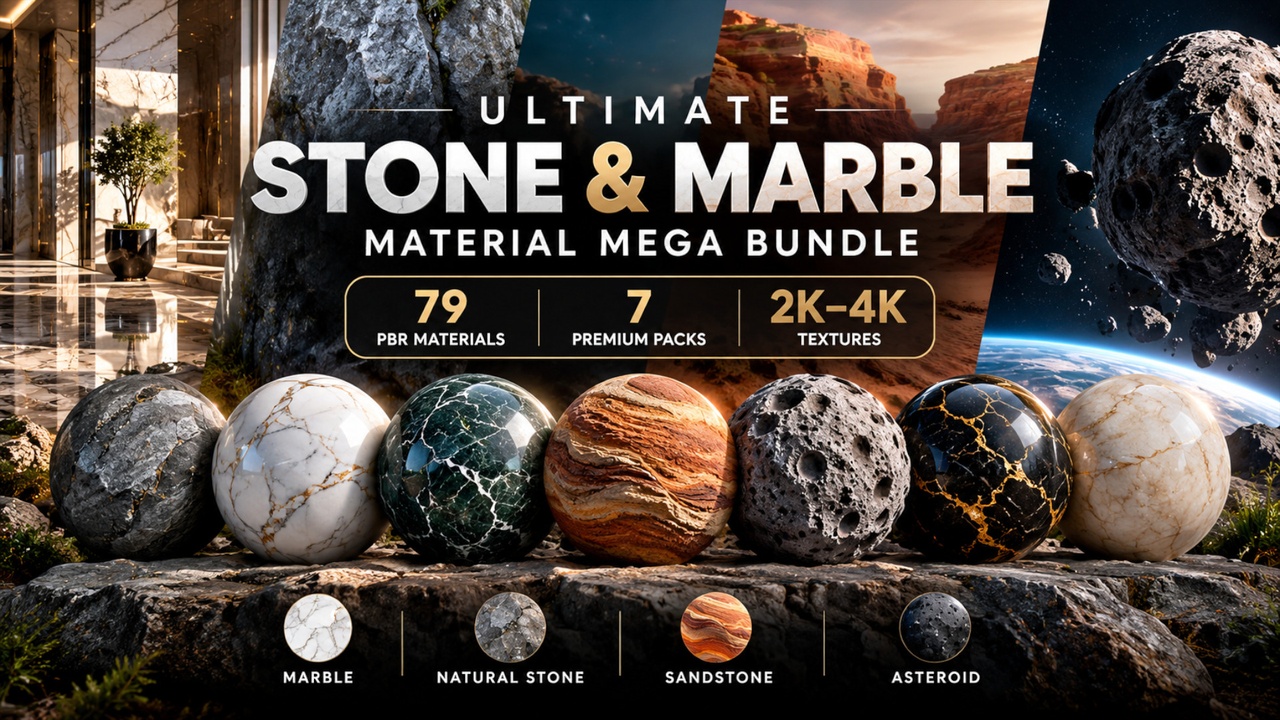 Media 1 for listing Ultimate Stone & Marble Material Mega Bundle – 79 PBR Materials | 7 Premium Pack