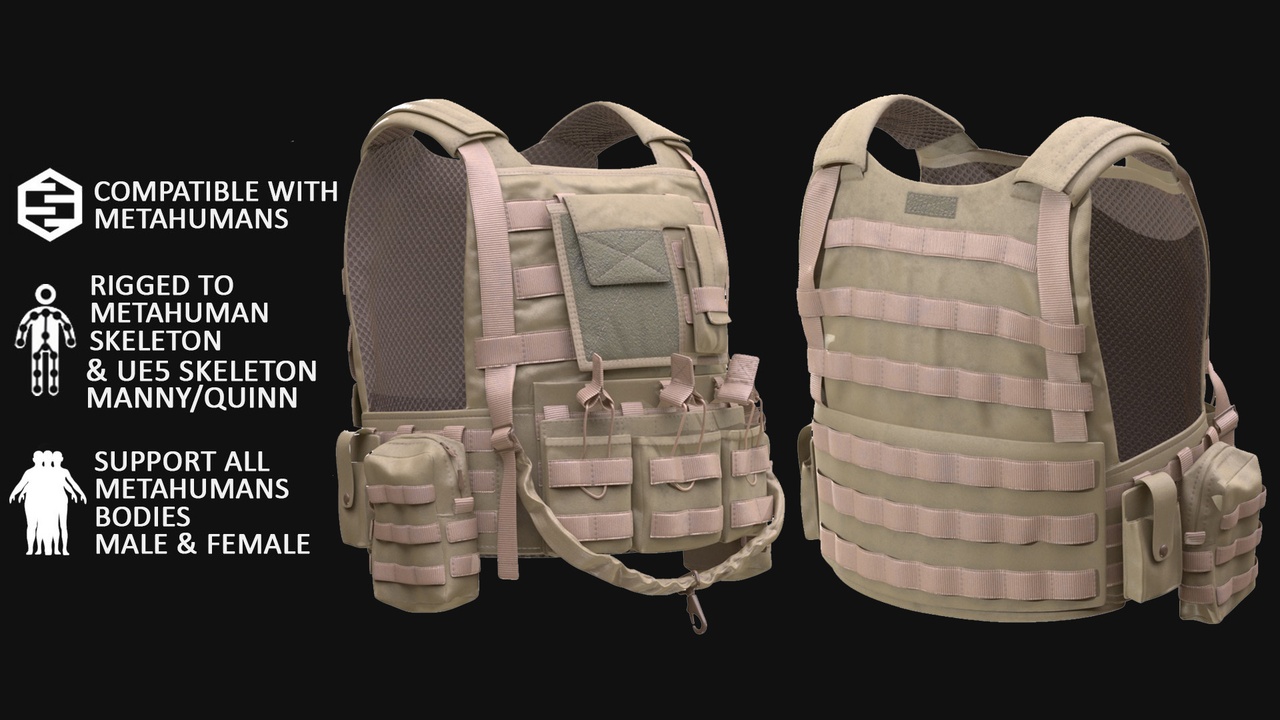 Military Vest 105 - All MH Bodies & UE5 Skeletons - Rigged 제품 등록을 위한 미디어 1개