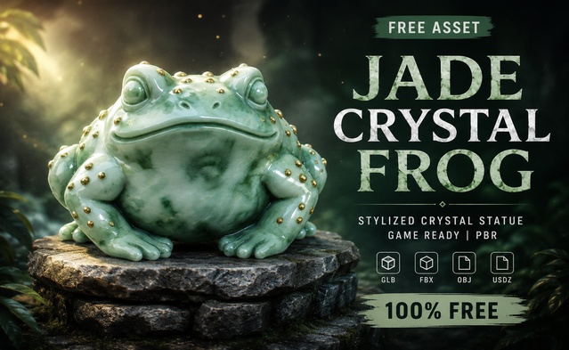 Jade Crystal Frog | Stylized Fantasy Frog Statue | Game Ready PBR — Cobalt Game Assets