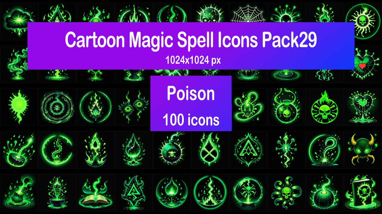 Media 1 for listing Cartoon Magic Spell Icons Pack29 - Poison