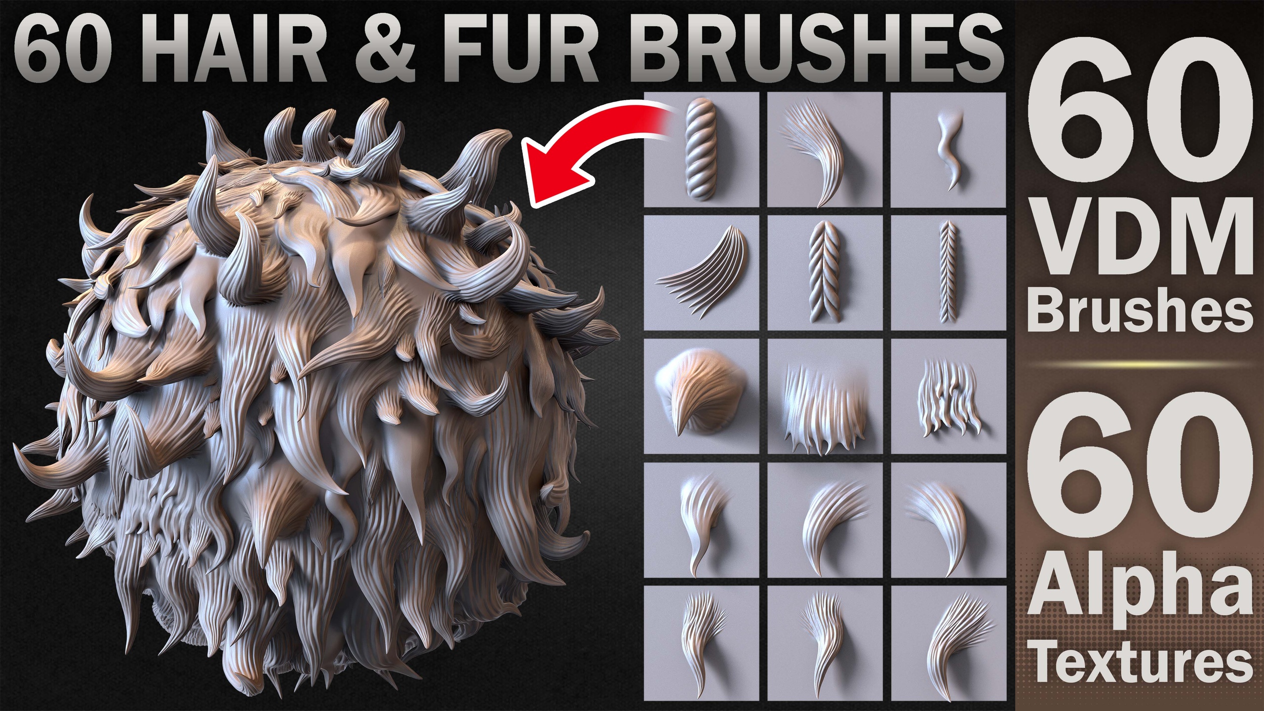 Media 1 for listing 60 VDM and Alpha Texture Hair and Fur Brushes Volume 01