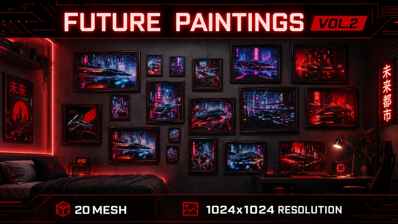 Media 1 for listing Cyberpunk Future Paintings Pack - Wall Decor Art - Vol.2