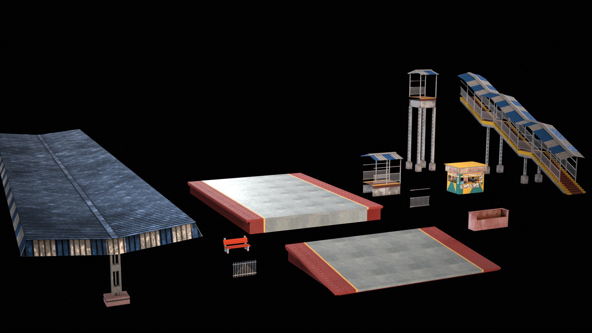 Railway Station Platform Modular Pack | Low Poly| Game Ready | Fab