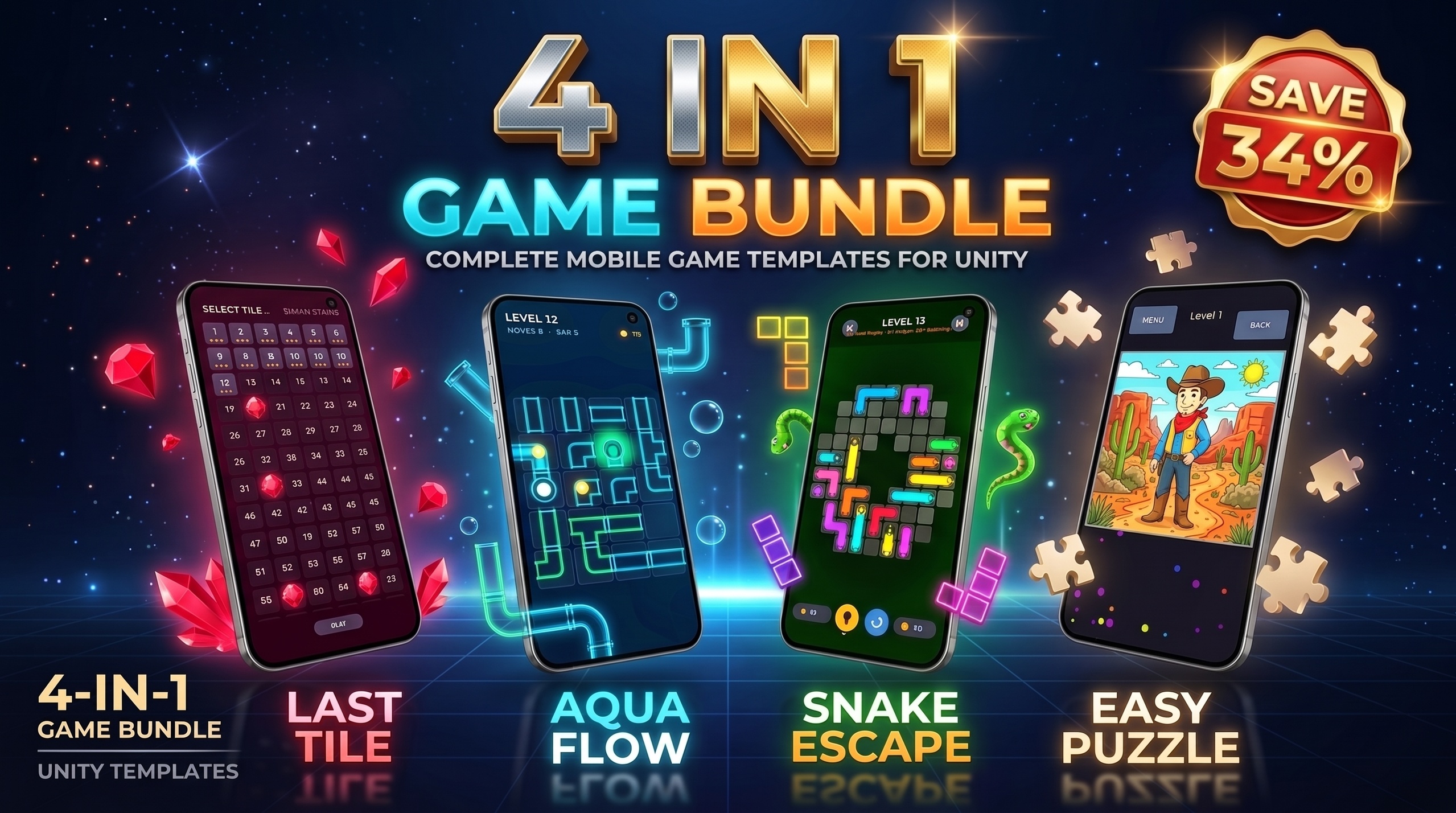 Media 1 for listing Mobile Puzzle Game Templates Bundle - 4 Complete Unity Games