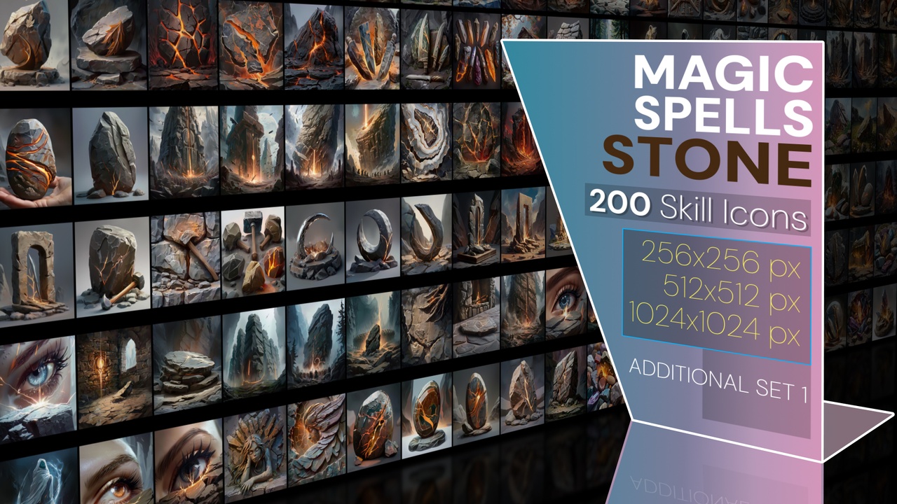 Media 1 for listing 200 additional magical spell icons themed around - Stone. Pack 1