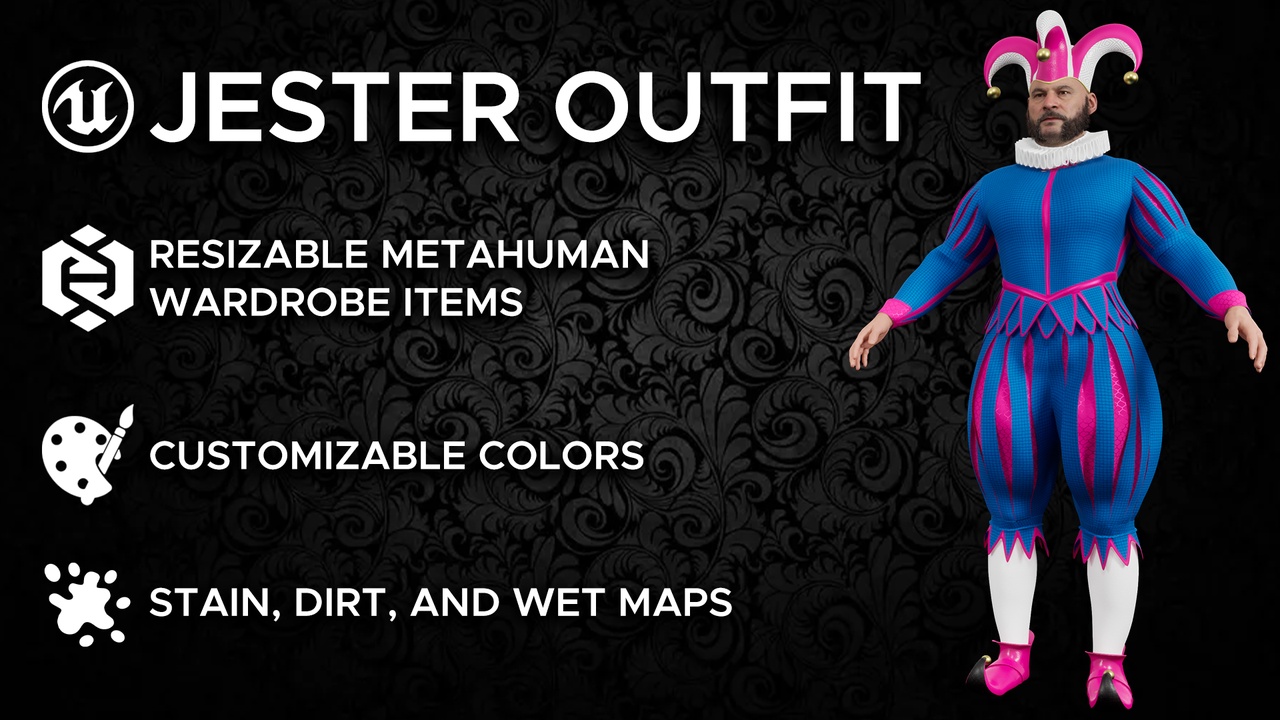 Media 1 for listing MetaHuman Jester Outfit - Joker Costume