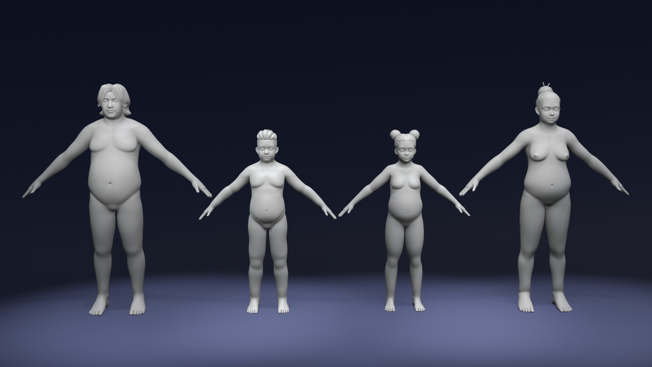 商品 Stylized Fat Human Body Base Mesh 3D Model – Rigged with IK/FK Switch (Game/Anim 的媒体 1