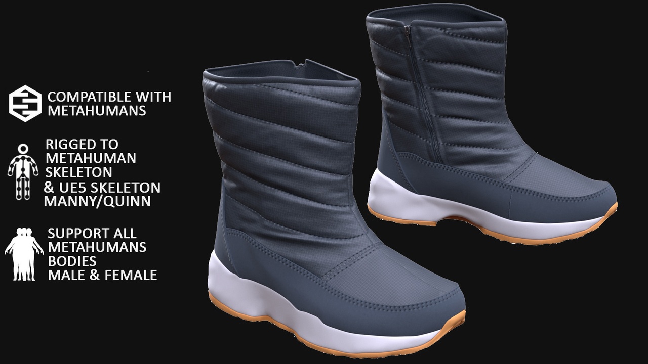 Media 1 for listing 3D Boots Model For Metahuman 193 - All MH Bodies & UE5 Skeletons - Rigged