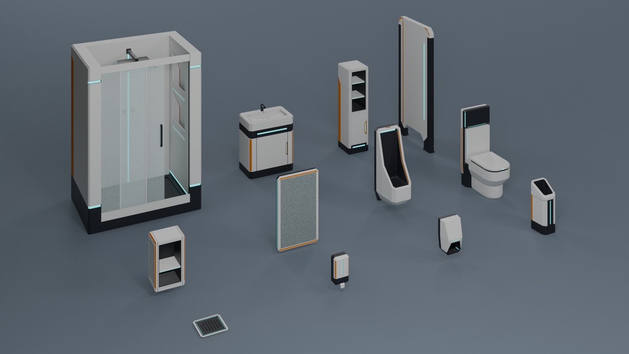 Media 1 for listing Low Poly Sci-Fi Facility Sanitary Pack F-004