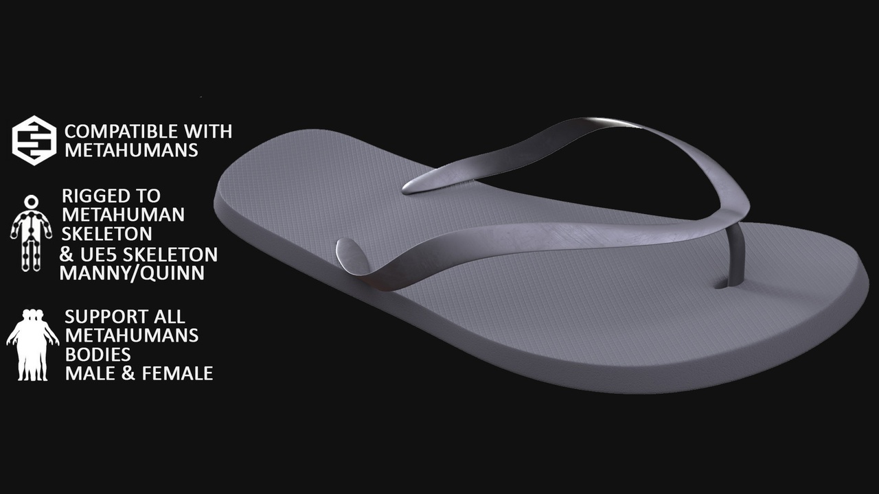 Media 1 for listing 3D Flip Flops Model For Metahuman 176 - All MH Bodies & UE5 Skeletons - Rigged