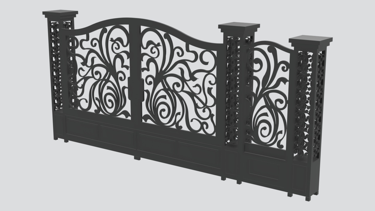 Media 1 for listing Ornamental Wrought Iron Garden Gate and Fence Panels 3D Model