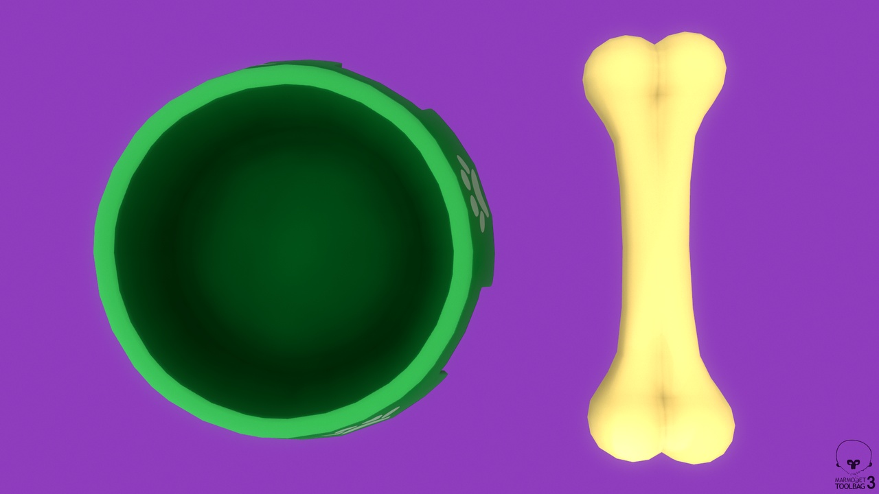 Media 1 for listing Stylized Dark Green Pet Bowl and Bone Toy Free low-poly 3D model