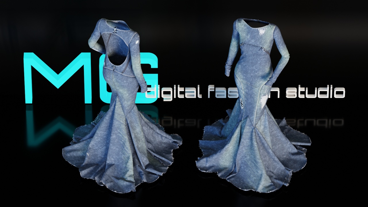 Media 1 for listing Maxi Denim Dress – High-Poly with Realistic Textures