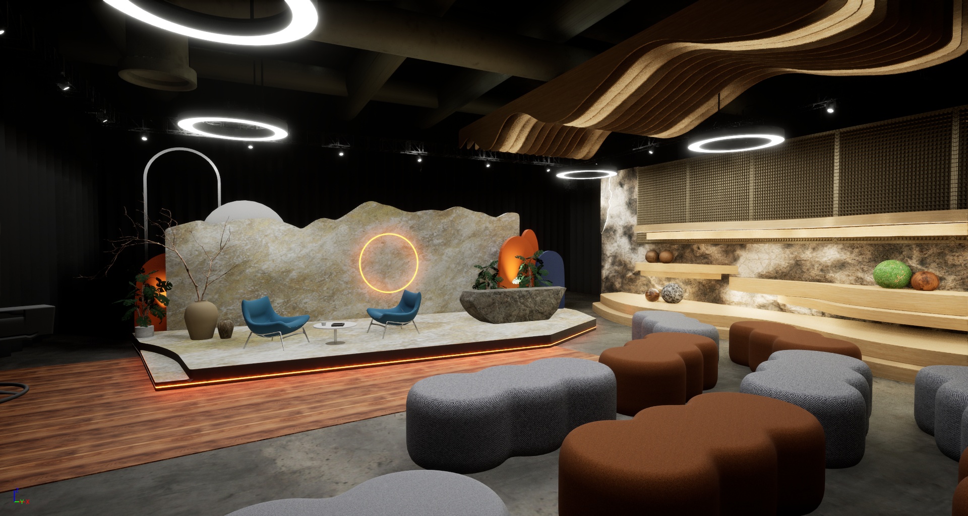 Media 1 for listing Organic Modern Talk Show Studio - Wood & Stone Set