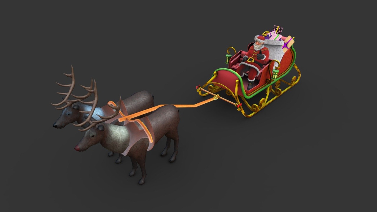 Media 1 for listing Character Santa sleigh reindeers Lowpoly rigged