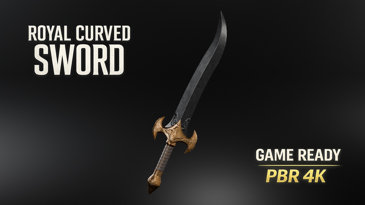 Media 1 for listing Royal Curved Fantasy Sword – Game Ready PBR Weapon