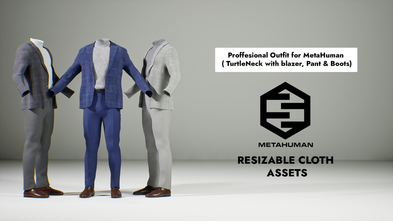 Media 1 for listing Turtleneck & Blazer Outfit for MetaHuman (Resizable | Blazer, Pants & Shoes)