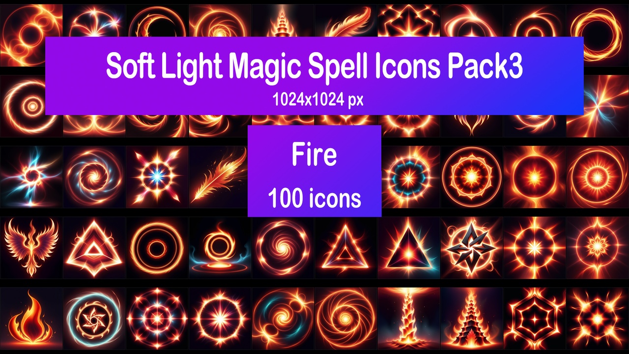 Media 1 for listing Soft Light Magic Spell Icons Pack3 - Fire