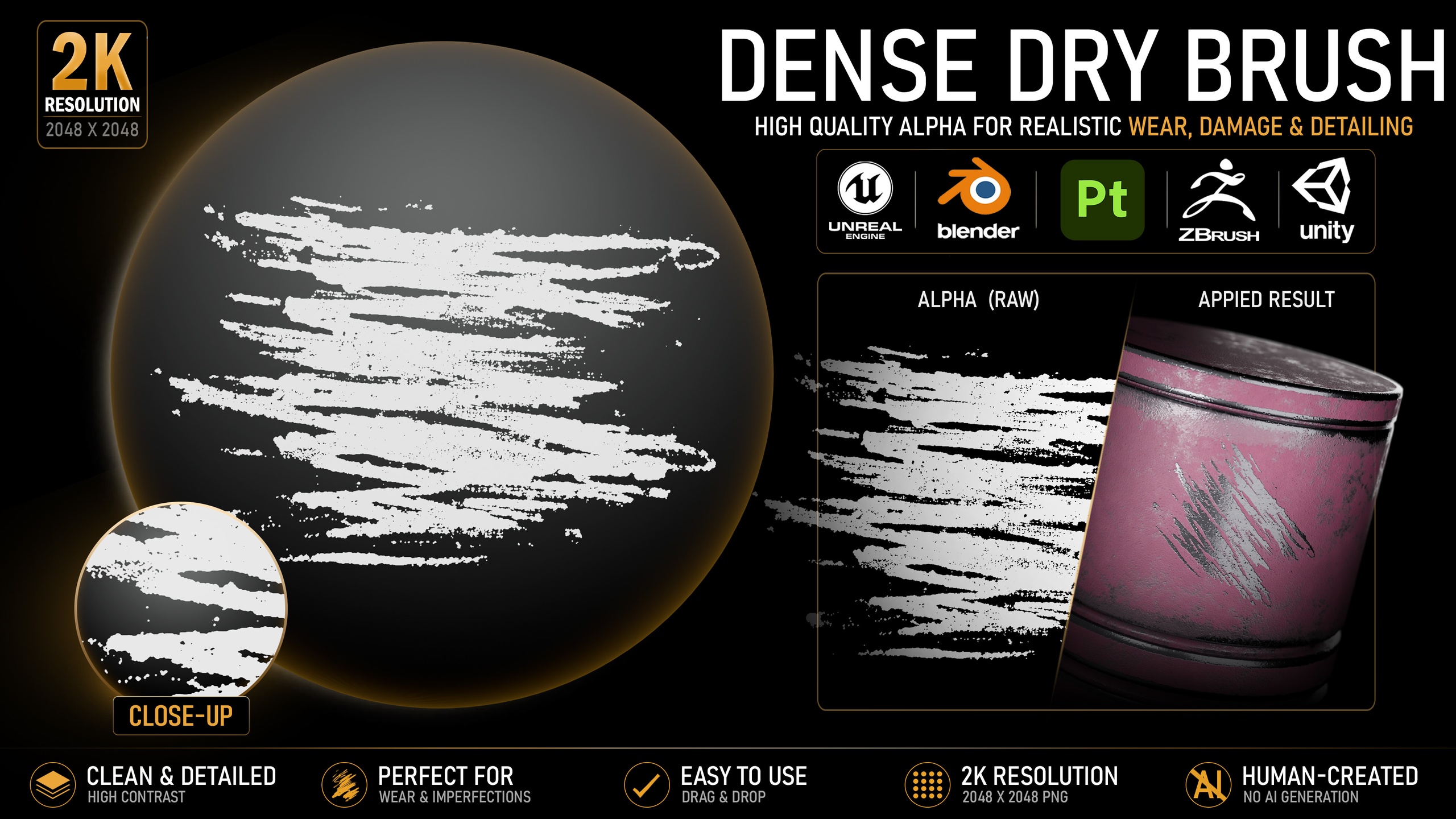 Media 1 for listing Dense Dry Brush Alpha | High-Resolution Grunge Texture