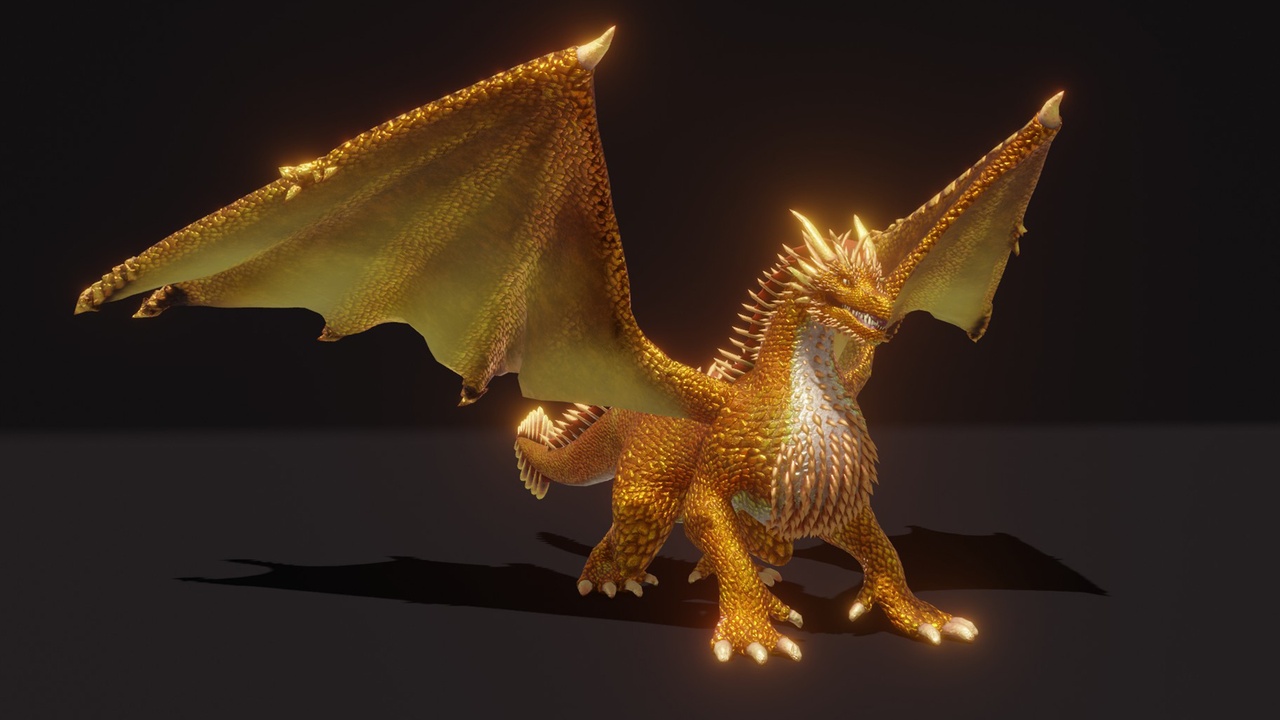 商品 Realistic Gold Dragon Animated Low-poly 3D Model 的媒体 1