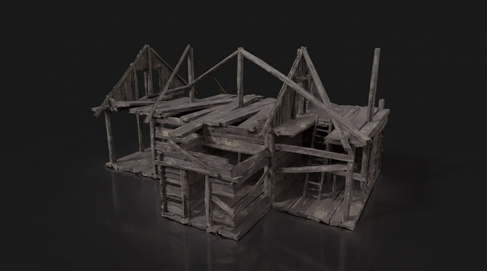 Media 1 for listing Burned Small Wooden Hut - Game-Ready Low-Poly 3D Model