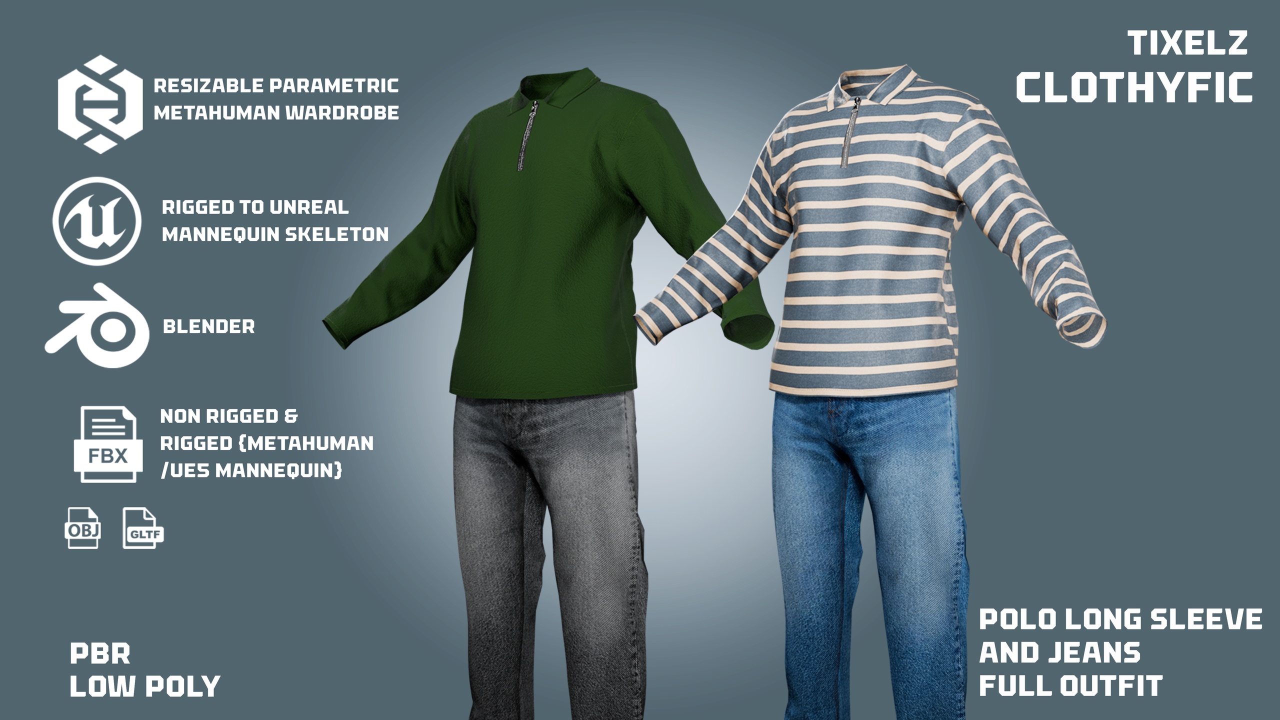 Media 1 for listing long sleeves polo and jeans pants - clothyfic outfits