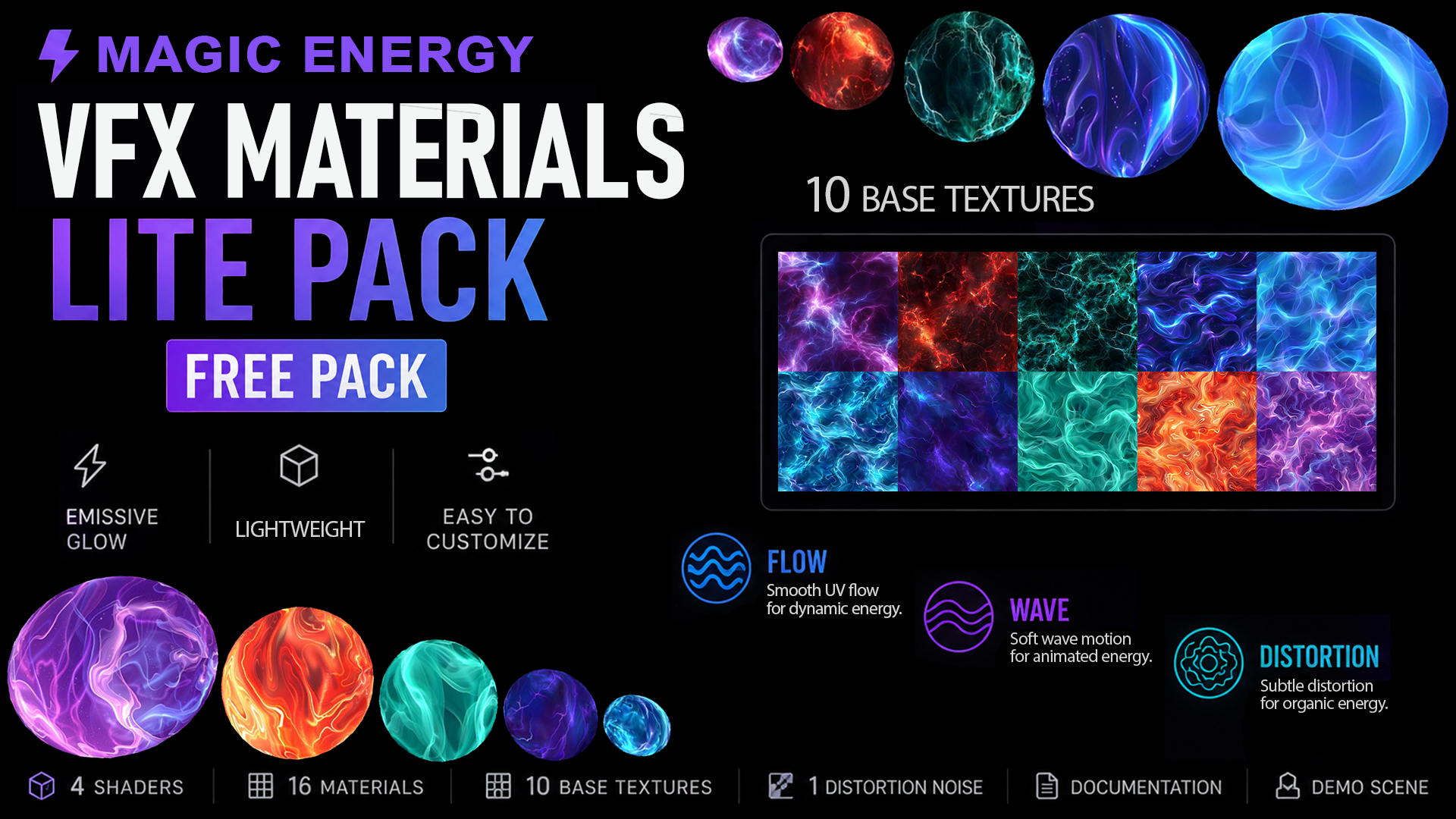 Magic Energy VFX Materials Lite Pack – Flow, Wave & Distortion | Fab