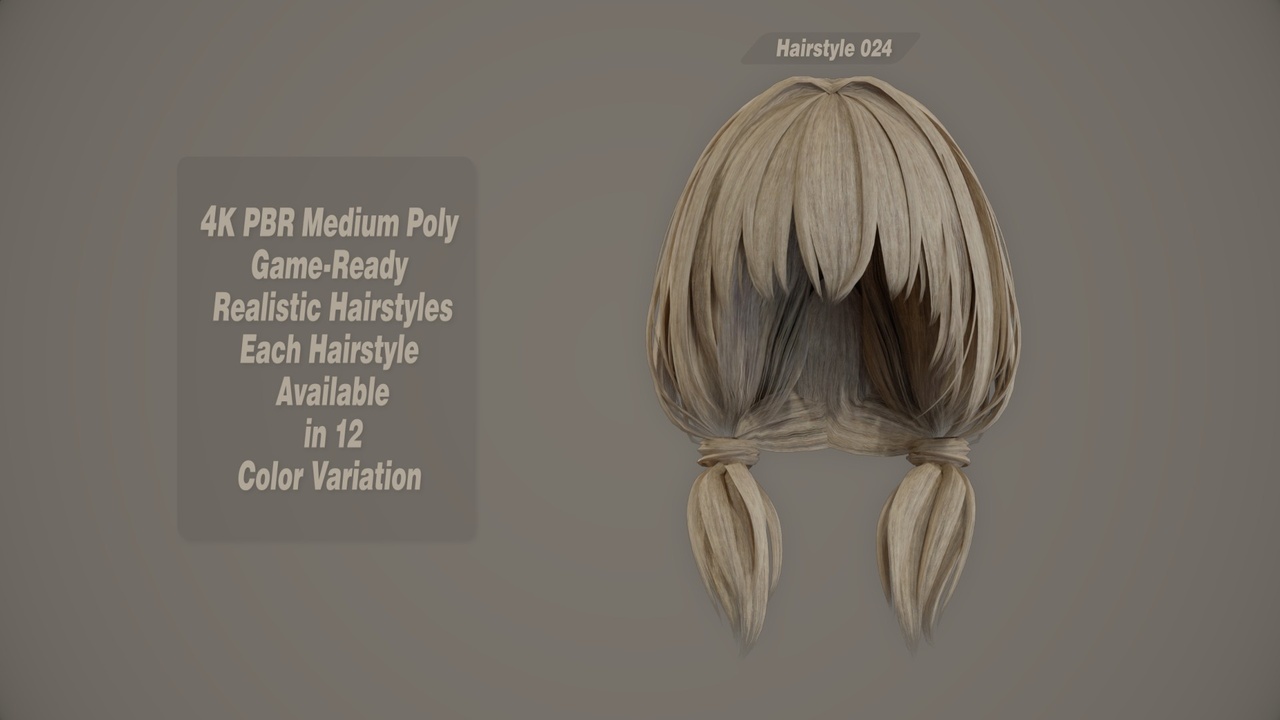 Media 1 for listing Realistic Hair Game Ready | 12 Colors | 4K PBR | v24