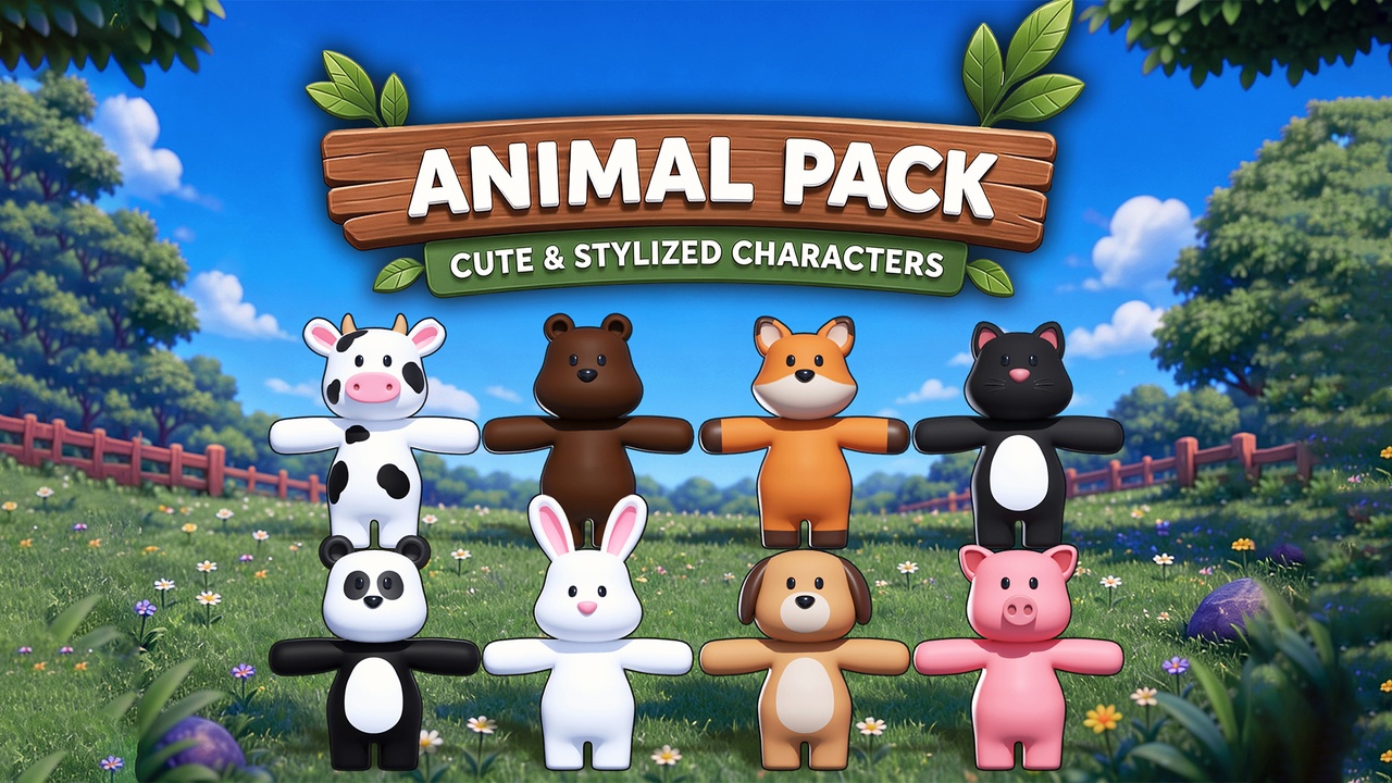 Media 1 for listing Cute Cartoon Animals Pack - 8 Rigged 3D Character Models (Blender + FBX)