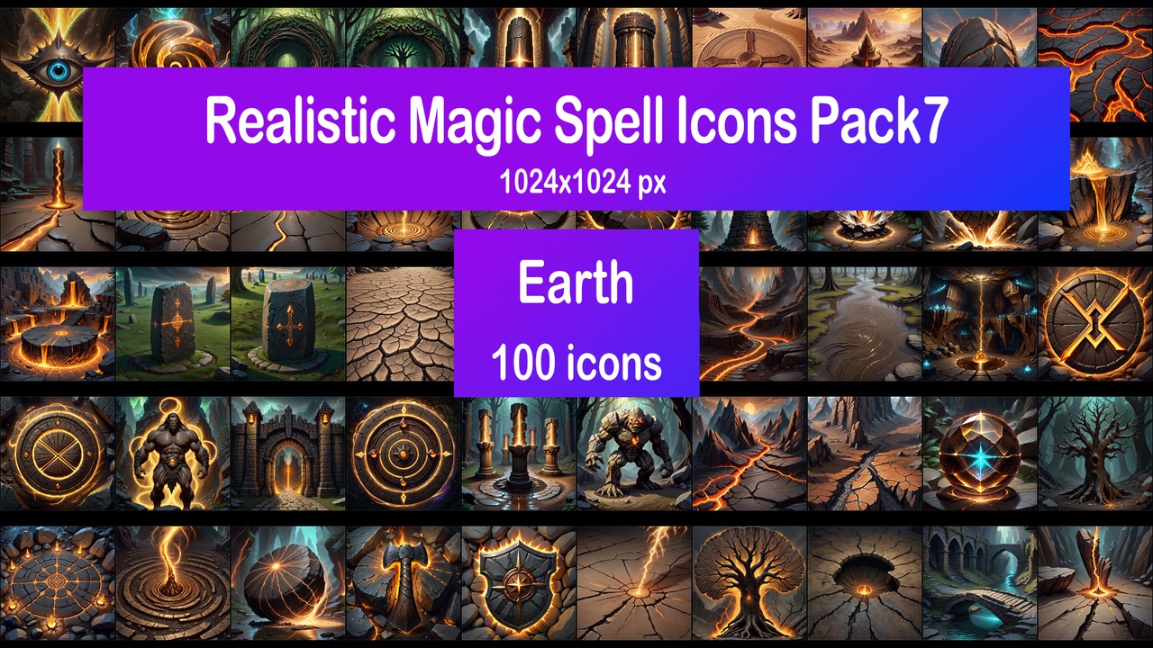 Media 1 for listing Realistic Magic Spell Icons Pack7 - Earth