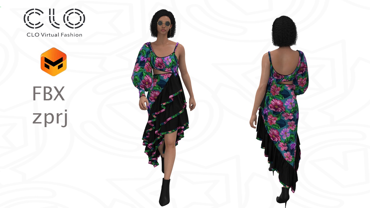 Media 1 for listing Tropic Twist Ruffle Set – Ready-to-Use CLO 3D / MD Project (.ZPRJ + FBX )
