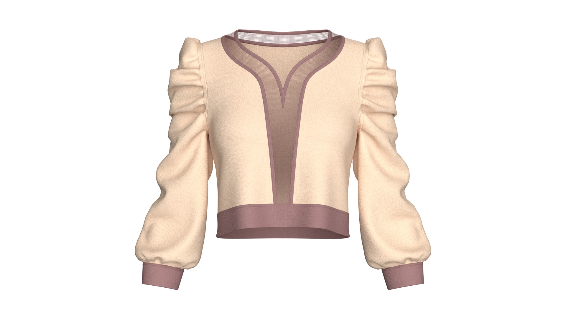 Media 1 for listing Girls Ruched Puff Sleeve Crop Top With Mesh | High Poly