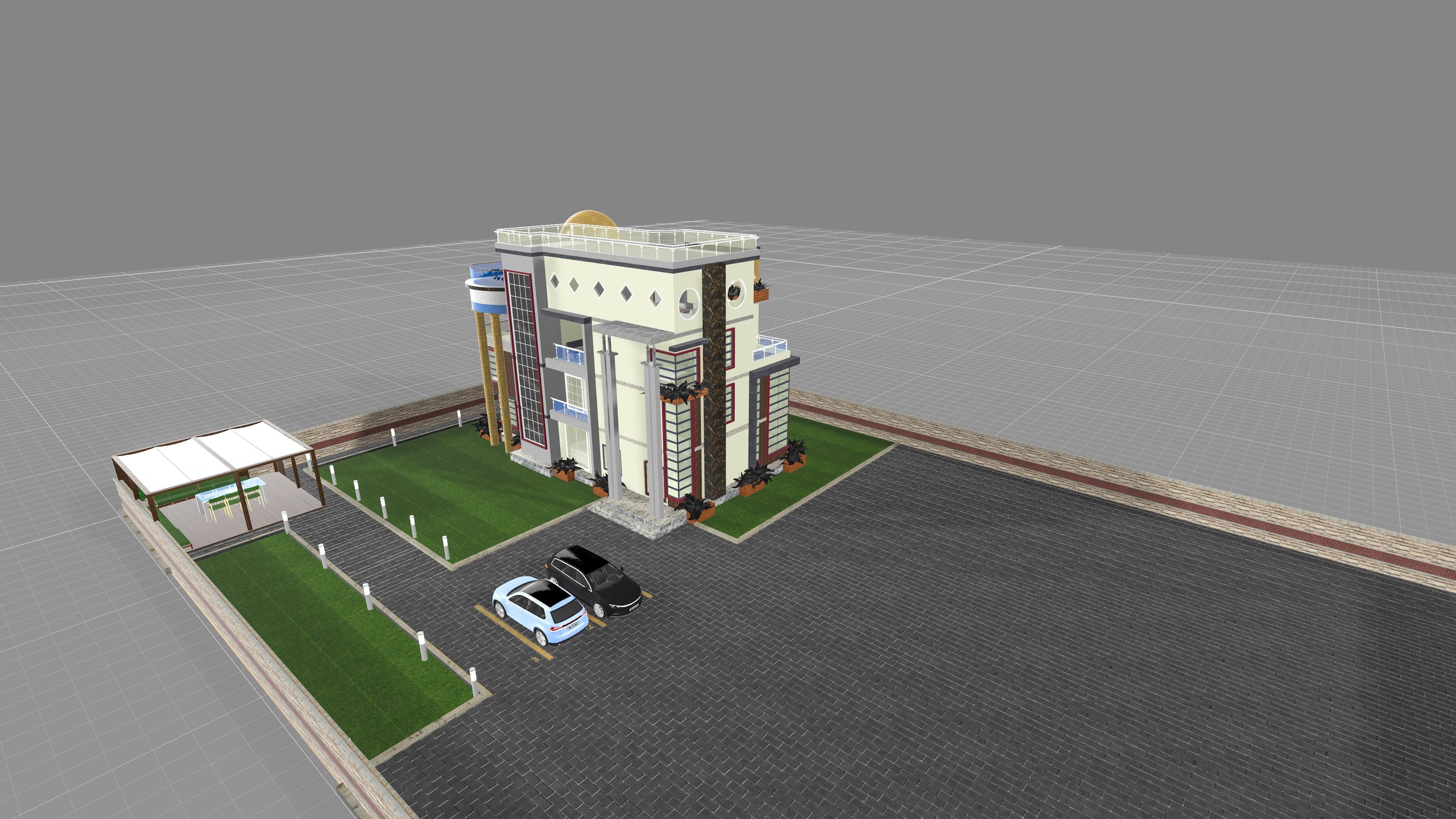 Media 1 for listing Modern Villa Exterior with Rooftop Terraces And Landscaping
