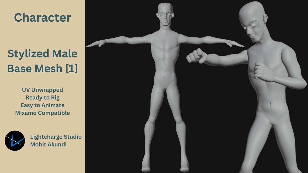 Media 1 for listing Stylized Male Base Mesh 1 for Sculpting, Texturing | T-Pose