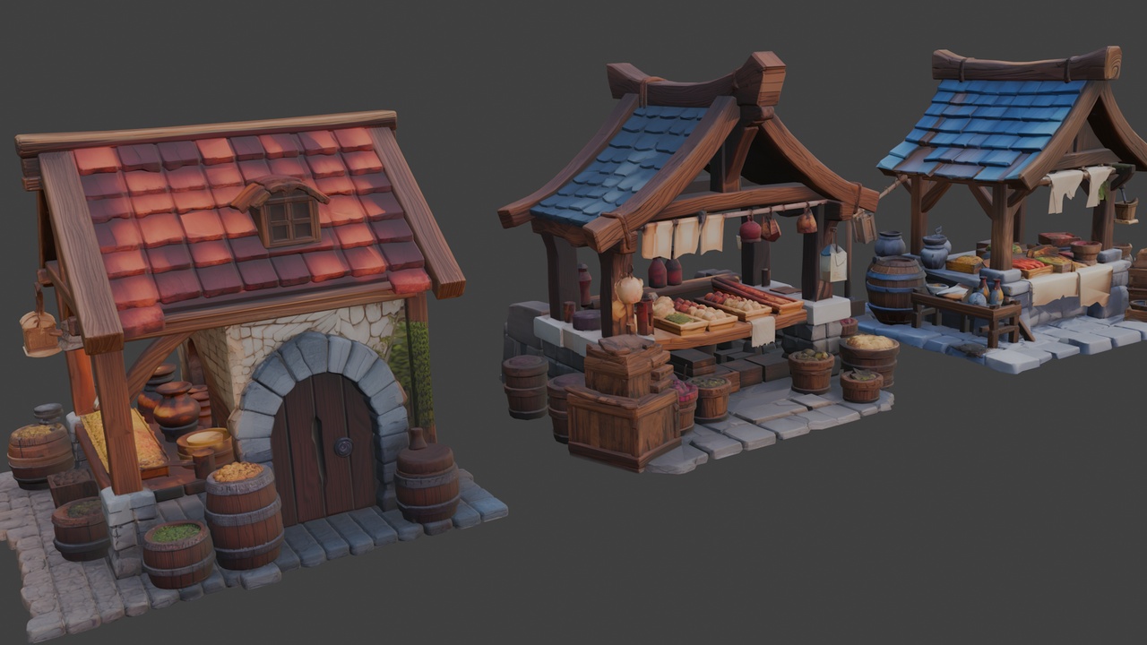 Media 1 for listing Free Stylized Medieval Market Stands đź’¸(LowPoly)