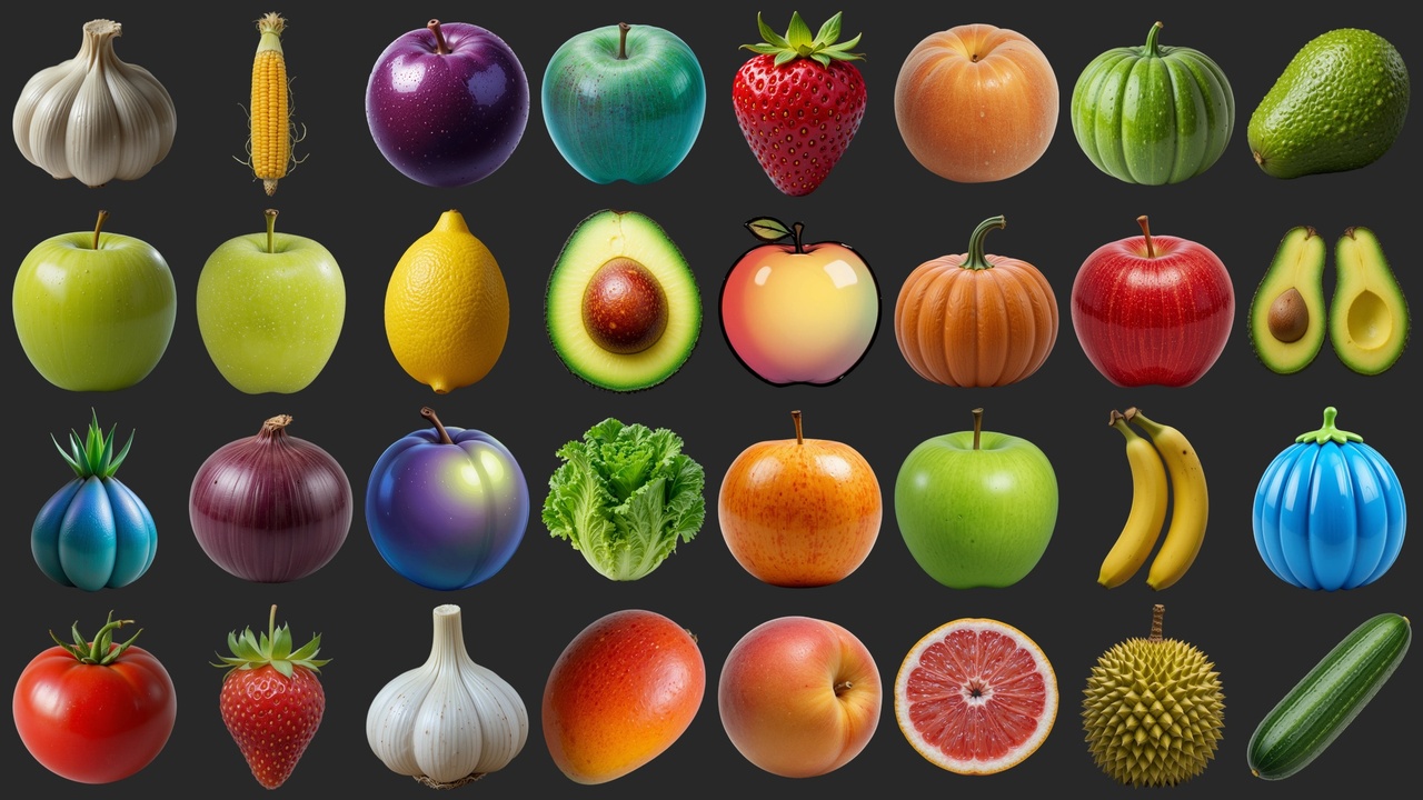 Media 1 for listing 256 Luscious Fruits and Vegetables - Icons