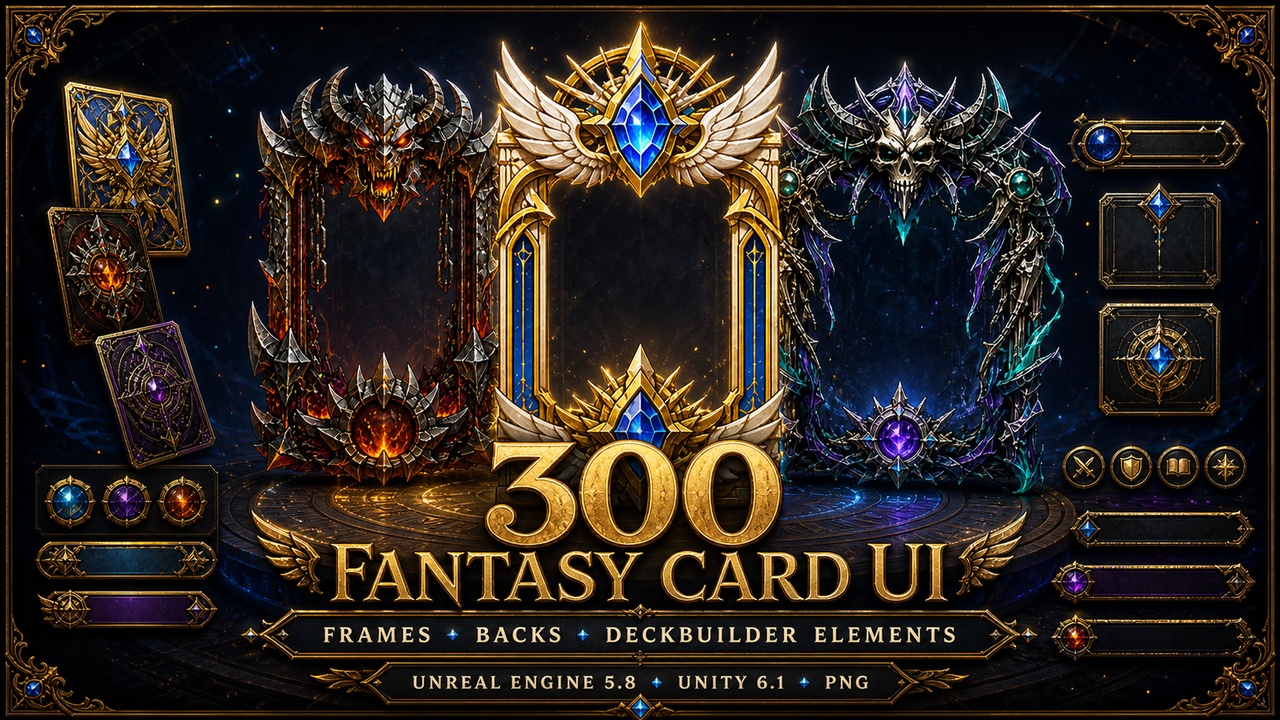 Media 1 for listing 300 Fantasy Card Frames, Backs & Deckbuilder UI