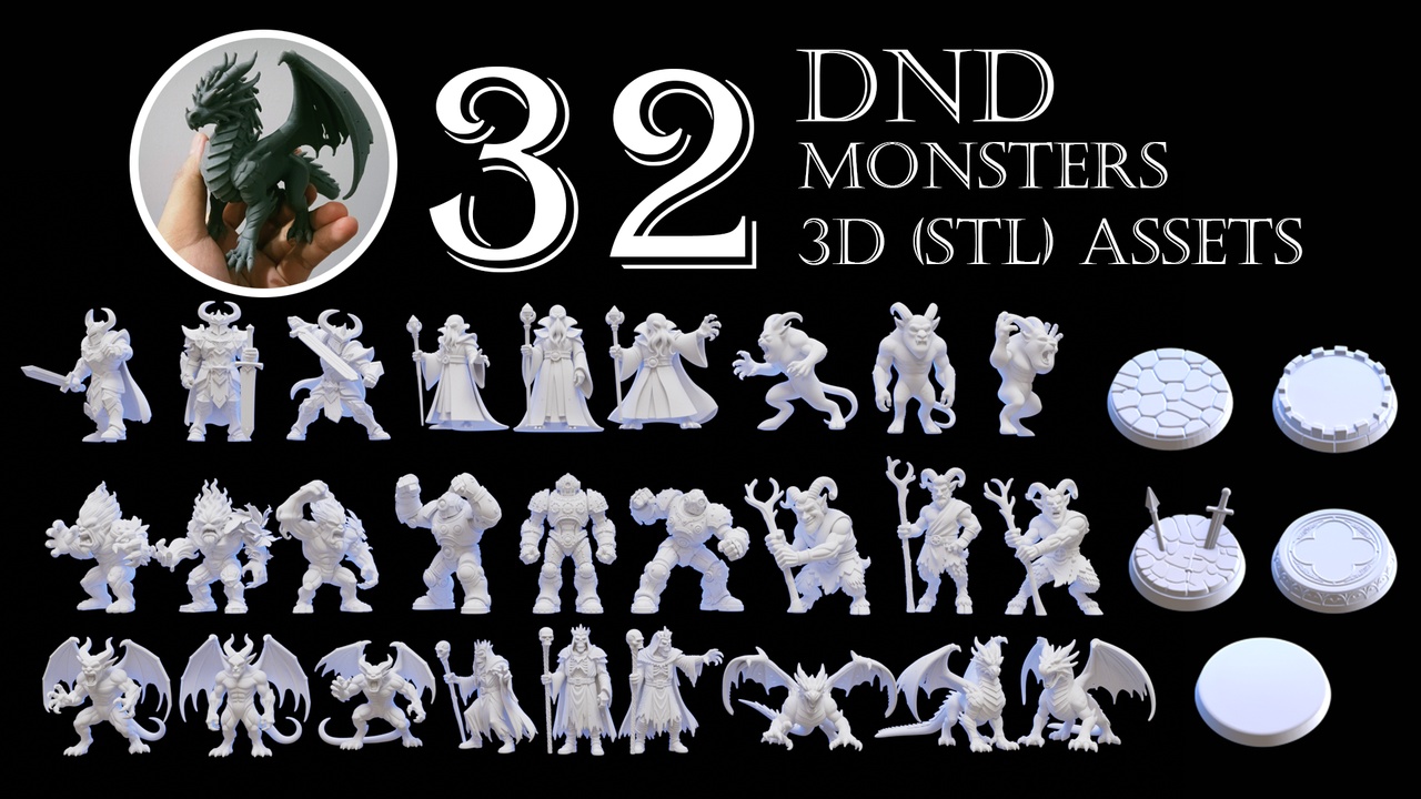 Media 1 for listing 32 DnD STL Miniatures Bundle Monsters Edition