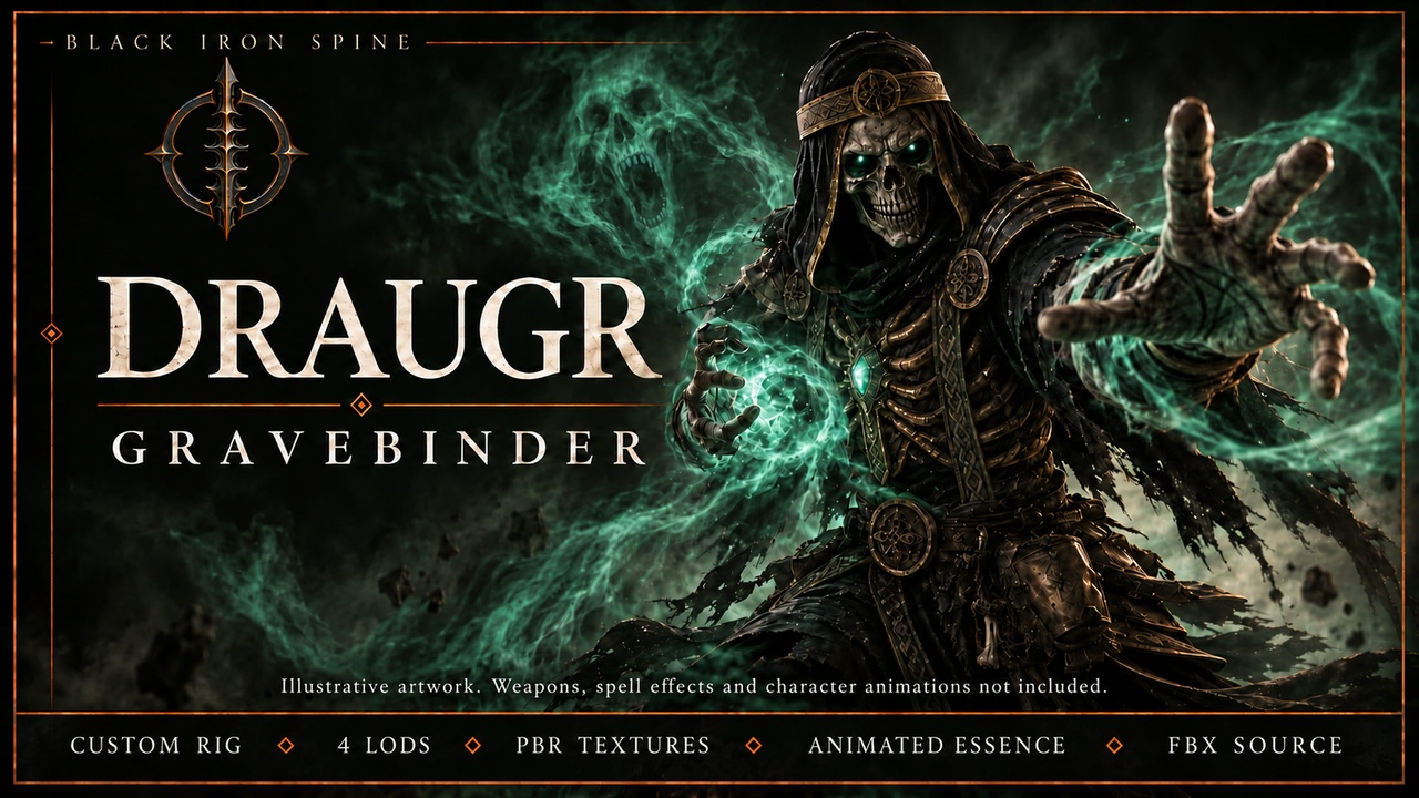 Media 1 for listing Draugr Gravebinder | Rigged Undead Caster Character
