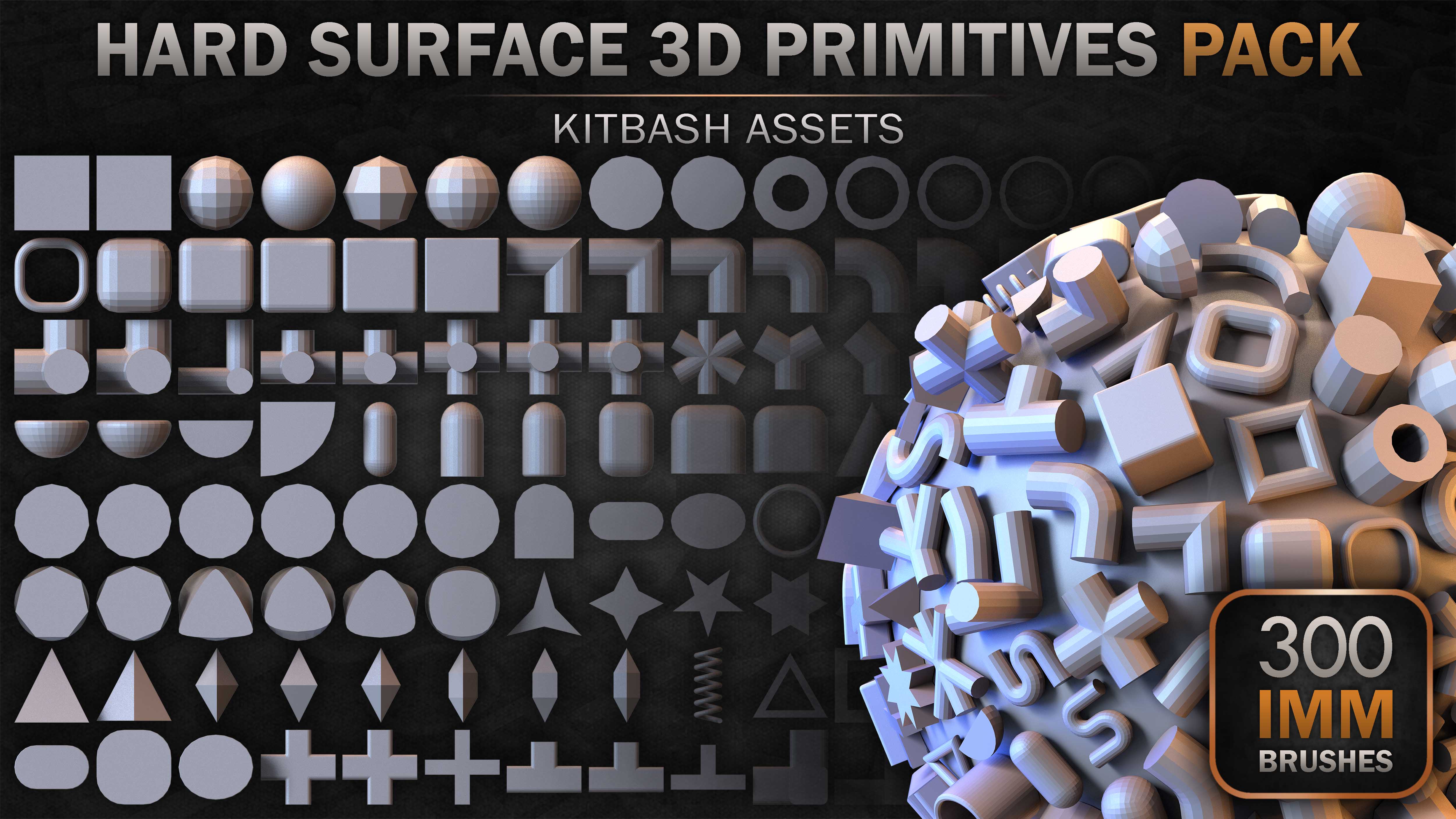 300 Hard Surface IMM 3D Primitives | Fab