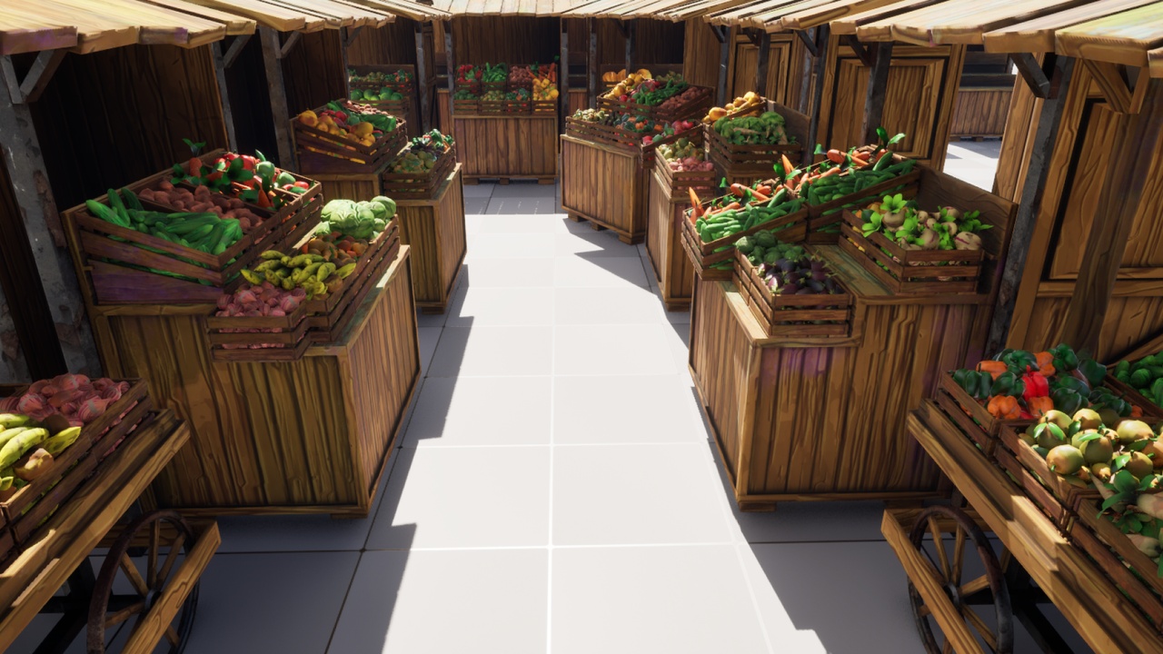 Media 1 for listing Lowpoly stylized fruit & vegetable stall kit