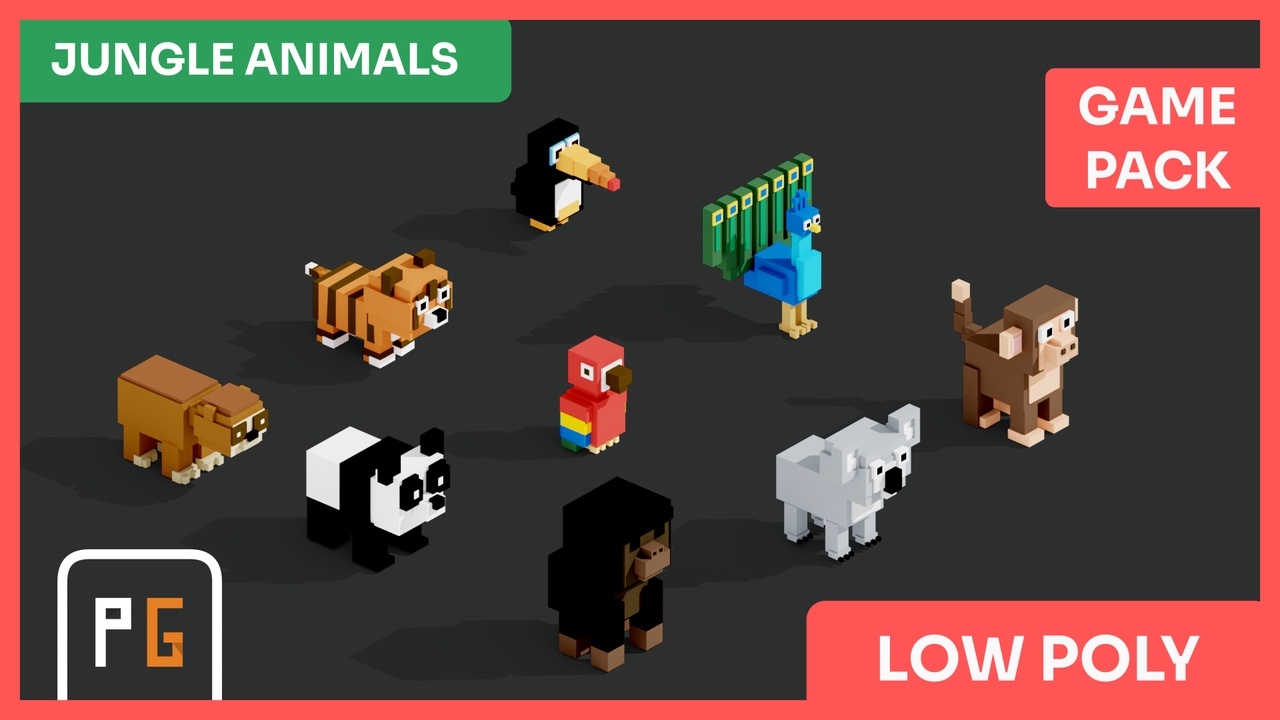 Media 1 for listing Low Poly Blocky Animals — Jungle Pack | 9 Characters