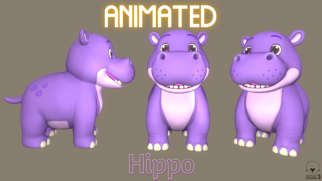 Media 1 for listing Animated Playful Violet Hippo Low-poly 3D model