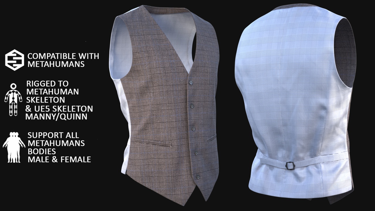 Media 1 for listing Waistcoat Metahuman 3D model 41 - MH & UE5 Skeletons - Rigged
